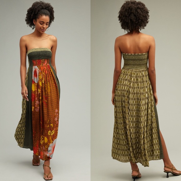 Anthropologie Dresses & Skirts - Anthropologie Siddhartha Bansal Smocked, Strapless, front slits, Maxi Dress XL